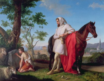 Cimabue observeert de jonge Giotto die een geit op een rots tekent door Gaetano Sabatelli